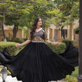 Stylish Black Multicolor Rayon Embroidered Designer Gown with Flared Skirt for Women
