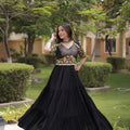 Stylish Black Multicolor Rayon Embroidered Designer Gown with Flared Skirt for Women