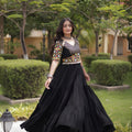 Stylish Black Multicolor Rayon Embroidered Designer Gown with Flared Skirt for Women