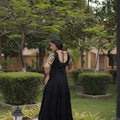 Stylish Black Multicolor Rayon Embroidered Designer Gown with Flared Skirt for Women
