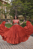 Vibrant Rust Orange Multicolor Rayon Embroidered Designer Gown with Flared Skirt for Women