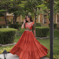 Vibrant Rust Orange Multicolor Rayon Embroidered Designer Gown with Flared Skirt for Women