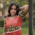 Vibrant Rust Orange Multicolor Rayon Embroidered Designer Gown with Flared Skirt for Women