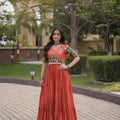 Vibrant Rust Orange Multicolor Rayon Embroidered Designer Gown with Flared Skirt for Women