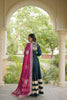 Elegant Rama Green Rayon Gown with Pink Dupatta and Gota Patti Lace Work for Navratri