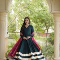Elegant Rama Green Rayon Gown with Pink Dupatta and Gota Patti Lace Work for Navratri