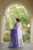 Charming White Rayon Gown with Purple Dupatta and Gota Patti Lace Work for Navratri