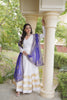 Charming White Rayon Gown with Purple Dupatta and Gota Patti Lace Work for Navratri