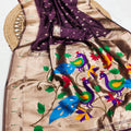 Royal Wine Organza Silk Elegant Woven Gold Zari Butta Saree for Women