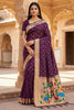 Royal Wine Organza Silk Elegant Woven Gold Zari Butta Saree for Women