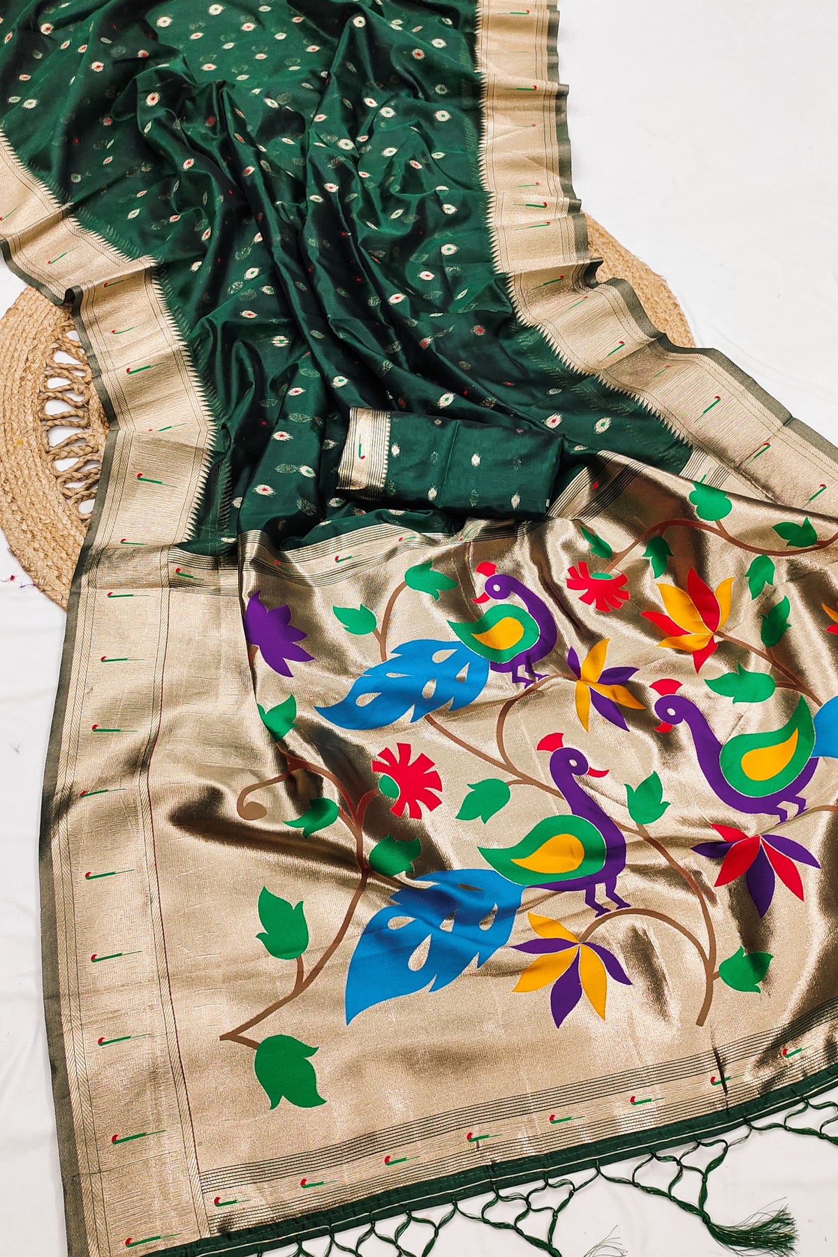 Graceful Green Organza Silk Elegant Woven Gold Zari Butta Saree for Women