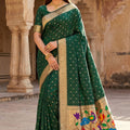 Graceful Green Organza Silk Elegant Woven Gold Zari Butta Saree for Women