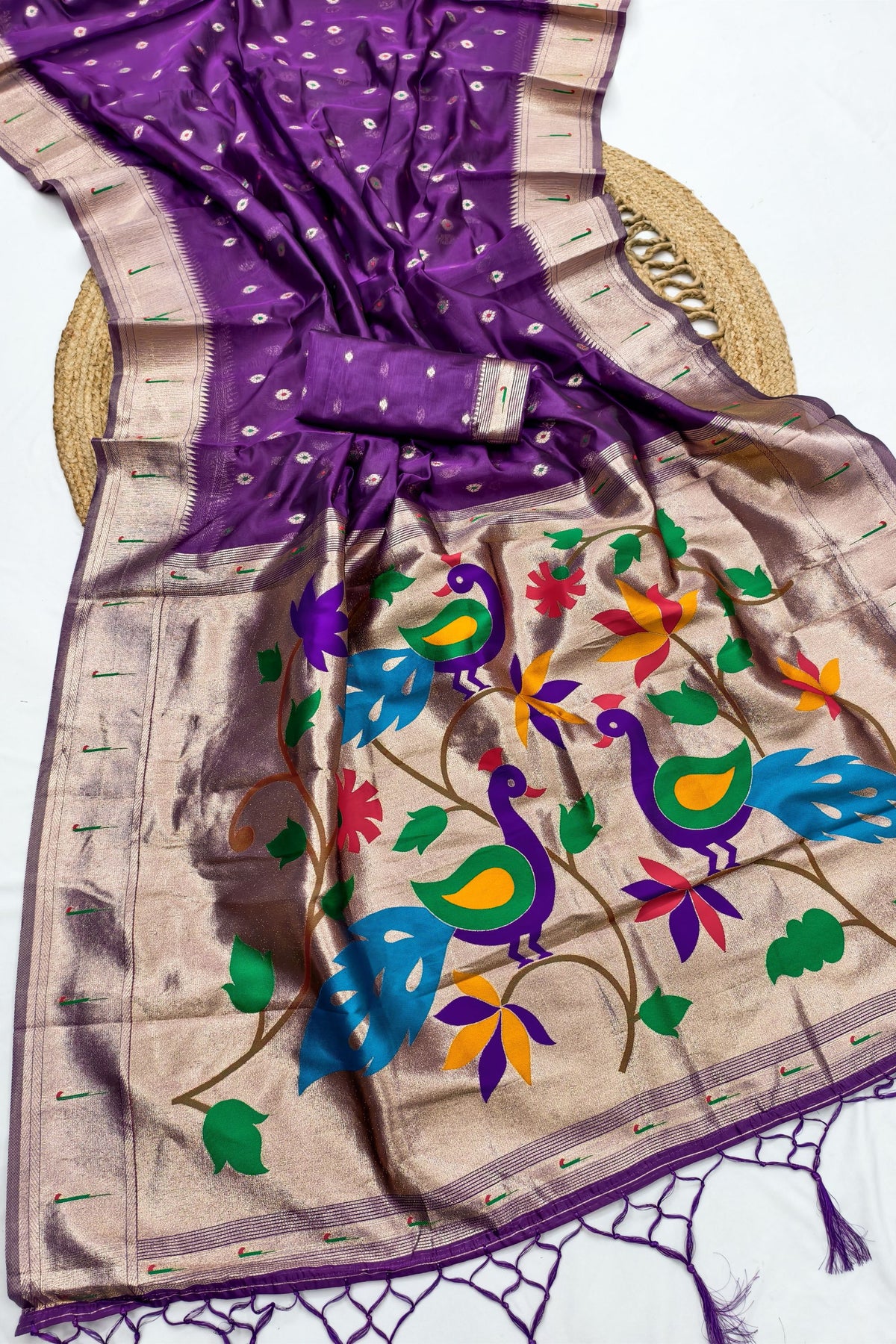 Beautiful Purple Organza Silk Elegant Woven Gold Zari Butta Saree for Women