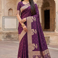 Royal Purple Pure Banarasi Silk Weaving Zari Motifs Designer Saree for Women