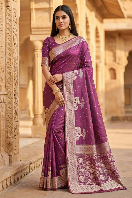 Beautiful Pink Pure Banarasi Silk Weaving Zari Motifs Designer Saree for Women