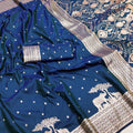 Stylish Blue Pure Banarasi Silk Weaving Zari Motifs Designer Saree for Women