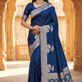Stylish Blue Pure Banarasi Silk Weaving Zari Motifs Designer Saree for Women