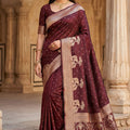 Premium Brown Pure Banarasi Silk Weaving Zari Motifs Designer Saree for Women