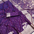 Elegant Purple Pure Banarasi Silk Weaving Zari Motifs Designer Saree for Women