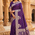 Elegant Purple Pure Banarasi Silk Weaving Zari Motifs Designer Saree for Women