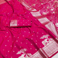 Vibrant Rani Pink Pure Banarasi Silk Weaving Zari Motifs Designer Saree for Women