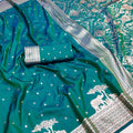 Amazing Teal Blue Pure Banarasi Silk Weaving Zari Motifs Designer Saree for Women