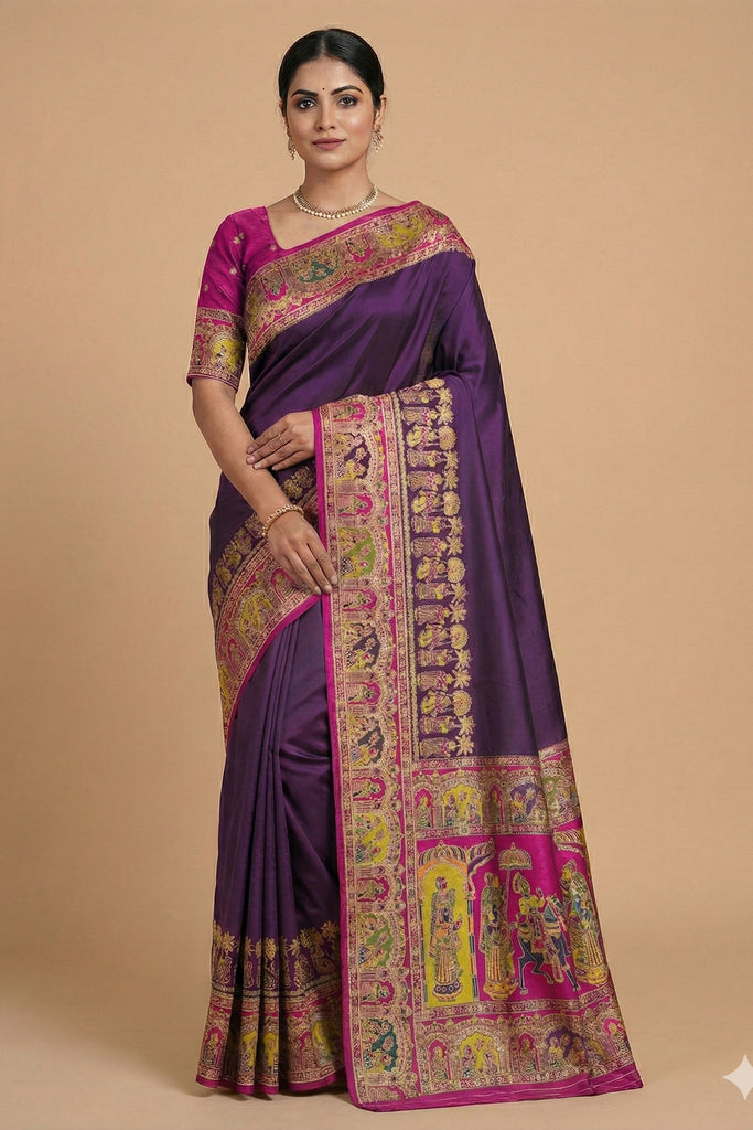Elegant Purple Pashmina Paithani Silk Woven Zari Saree for Women