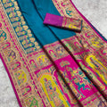Stylish Teal Blue Pashmina Paithani Silk Woven Zari Saree for Women