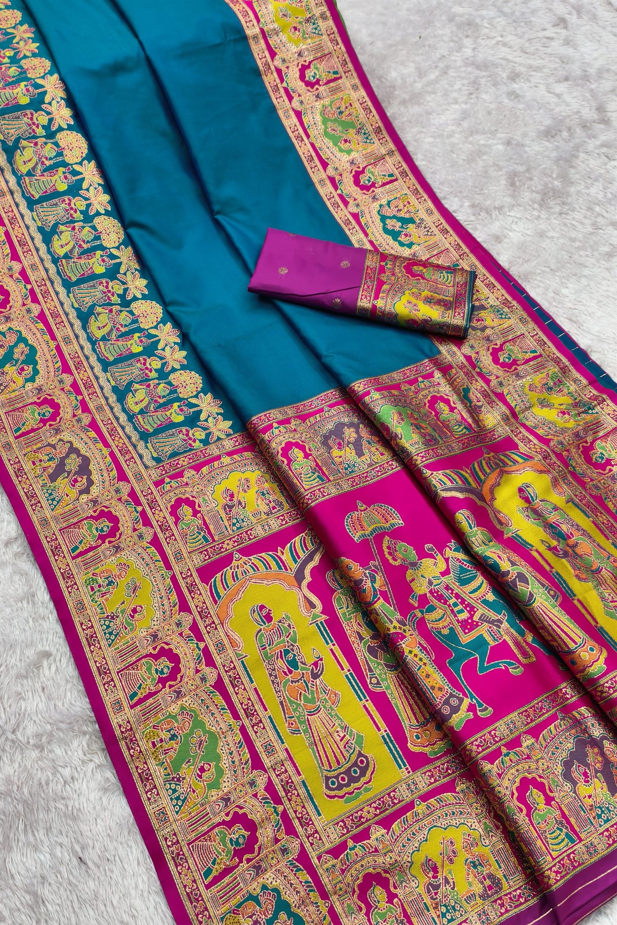 Stylish Teal Blue Pashmina Paithani Silk Woven Zari Saree for Women
