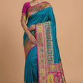 Stylish Teal Blue Pashmina Paithani Silk Woven Zari Saree for Women
