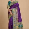 Wonderful Purple Pashmina Paithani Silk Woven Zari Saree for Women