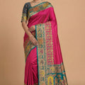 Beautiful Rani Pink Pashmina Paithani Silk Woven Zari Saree for Women
