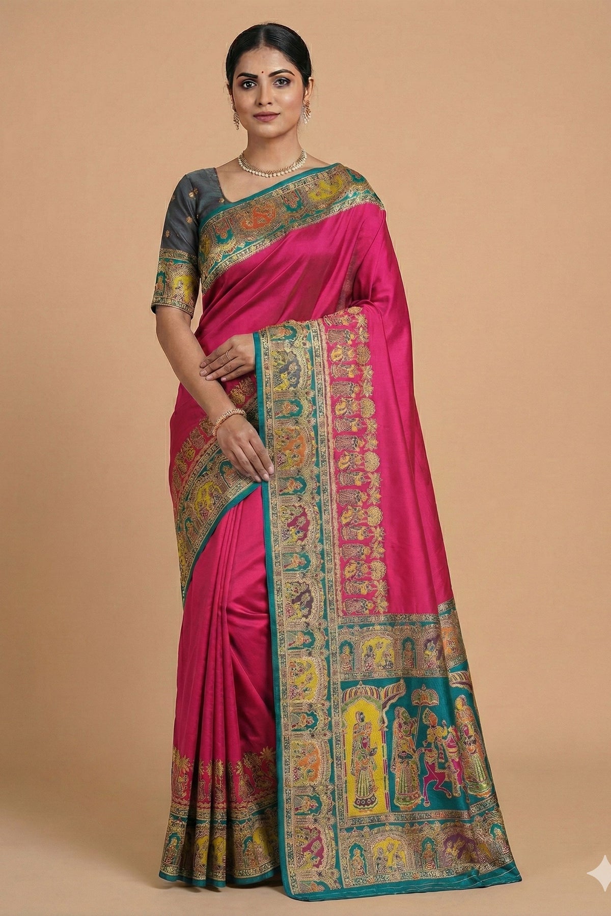 Beautiful Rani Pink Pashmina Paithani Silk Woven Zari Saree for Women