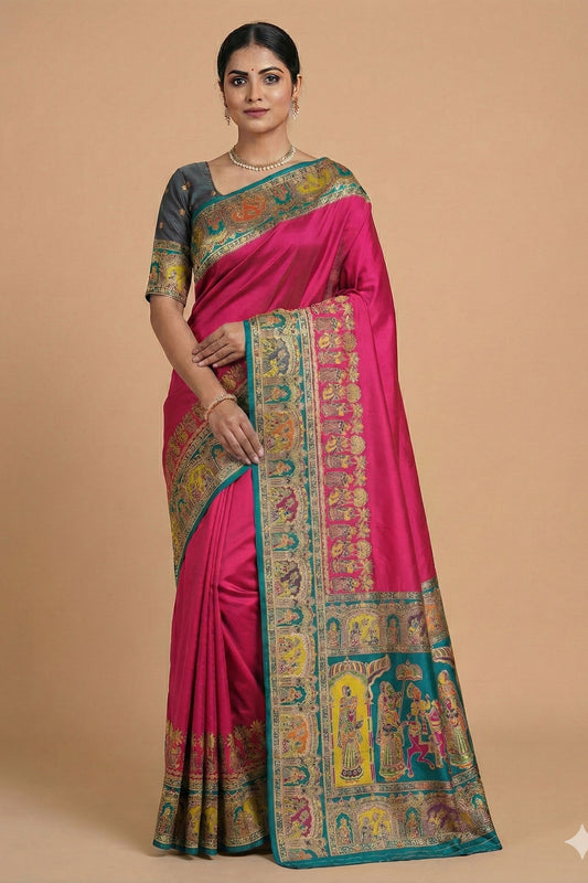 Beautiful Rani Pink Pashmina Paithani Silk Woven Zari Saree for Women