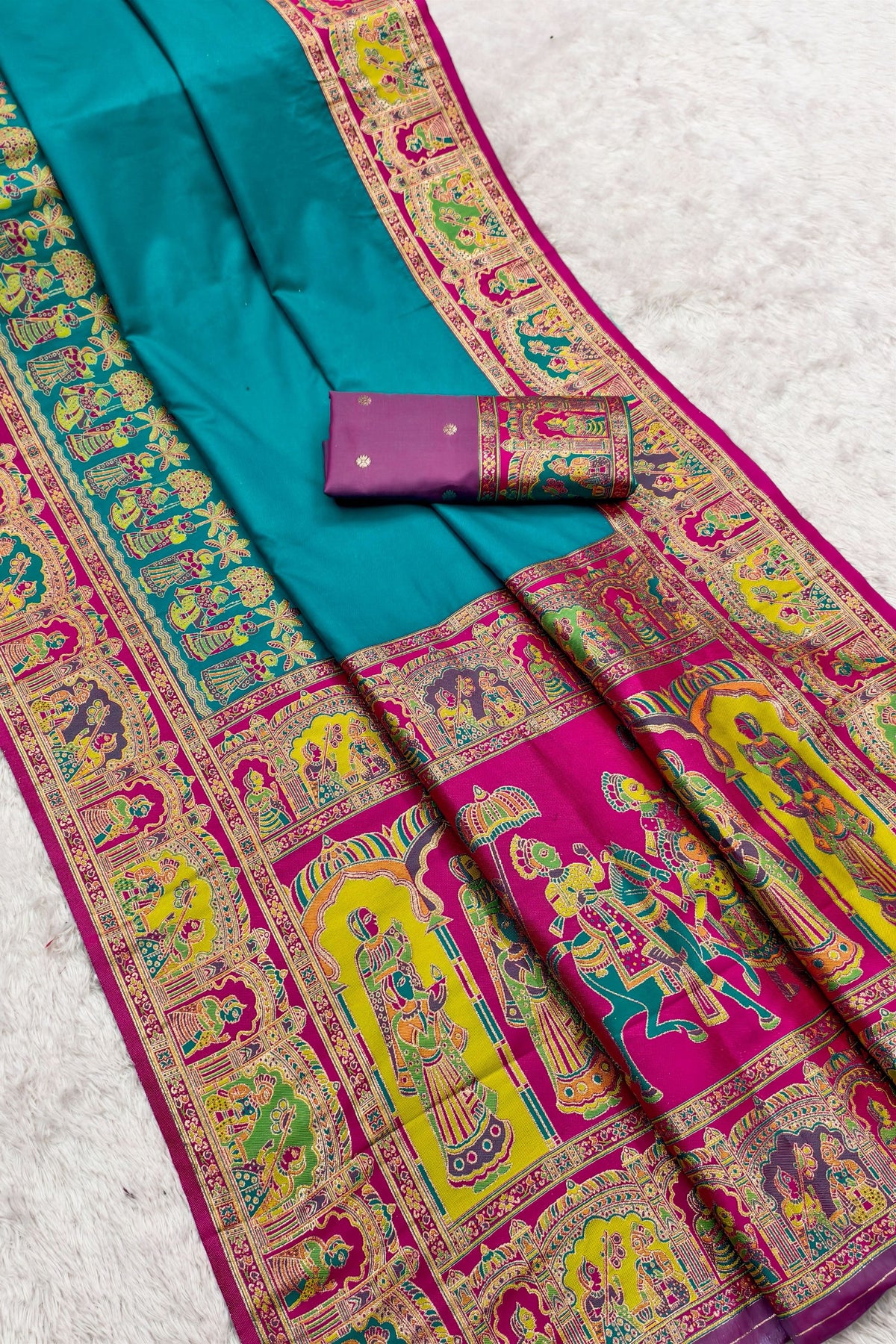 Adorable Teal Blue Pashmina Paithani Silk Woven Zari Saree for Women