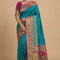 Adorable Teal Blue Pashmina Paithani Silk Woven Zari Saree for Women