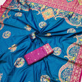 Elegant Teal Blue Pashmina Paithani Silk Motifs Zari Work Saree for Women