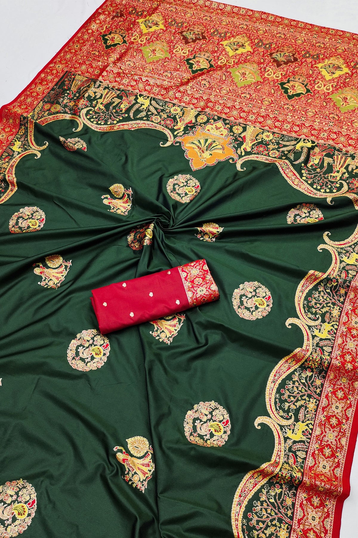 Graceful Dark Green Pashmina Paithani Silk Motifs Zari Work Saree for Women