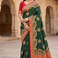 Graceful Dark Green Pashmina Paithani Silk Motifs Zari Work Saree for Women