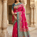 Beautiful Rani Pink Pashmina Paithani Silk Motifs Zari Work Saree for Women