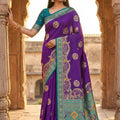 Stylish Purple Pashmina Paithani Silk Motifs Zari Work Saree for Women