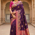 Premium Purple Pashmina Paithani Silk Motifs Zari Work Saree for Women