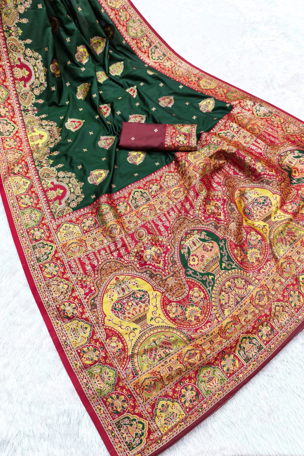 Grateful Dark Green Pashmina Paithani Silk Motifs Zari Work for Women