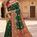 Grateful Dark Green Pashmina Paithani Silk Motifs Zari Work for Women