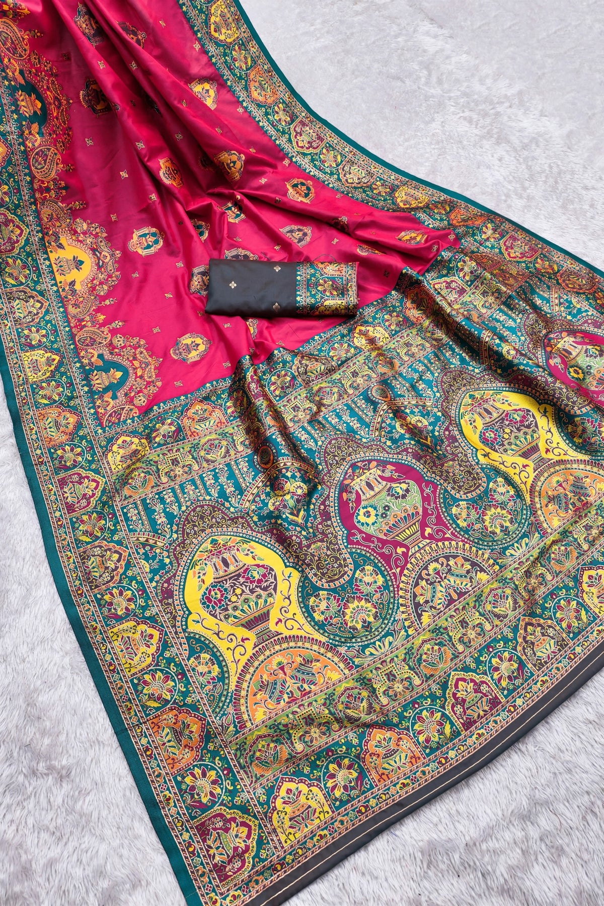 Lovely Rani Pink Pashmina Paithani Silk Motifs Zari Work Saree for Women