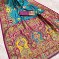 Stylish Teal Blue Pashmina Paithani Silk Motifs Zari Work Saree for Women