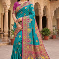 Stylish Teal Blue Pashmina Paithani Silk Motifs Zari Work Saree for Women