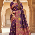 Premium Purple Pashmina Paithani Silk Motifs Zari Work Saree for Women