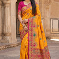 Royal Yellow Pashmina Paithani Silk Motifs Zari Work Saree for Women