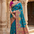 Stunning Blue Pashmina Paithani Silk Motifs Zari Work Saree for Women